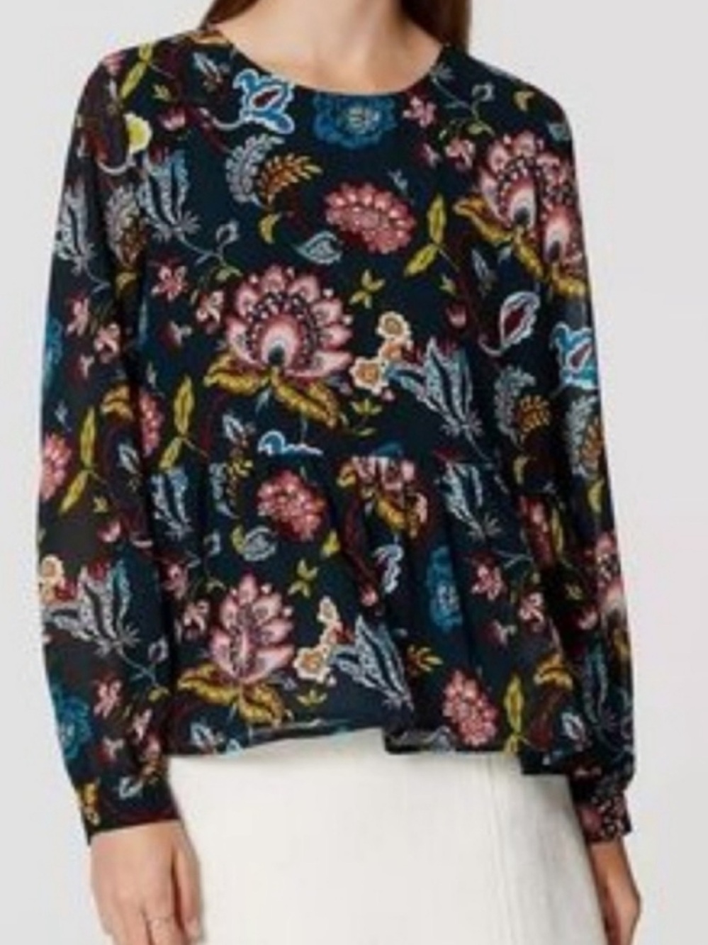 Loft Floral Chiffon Long Sleeve Blouse
